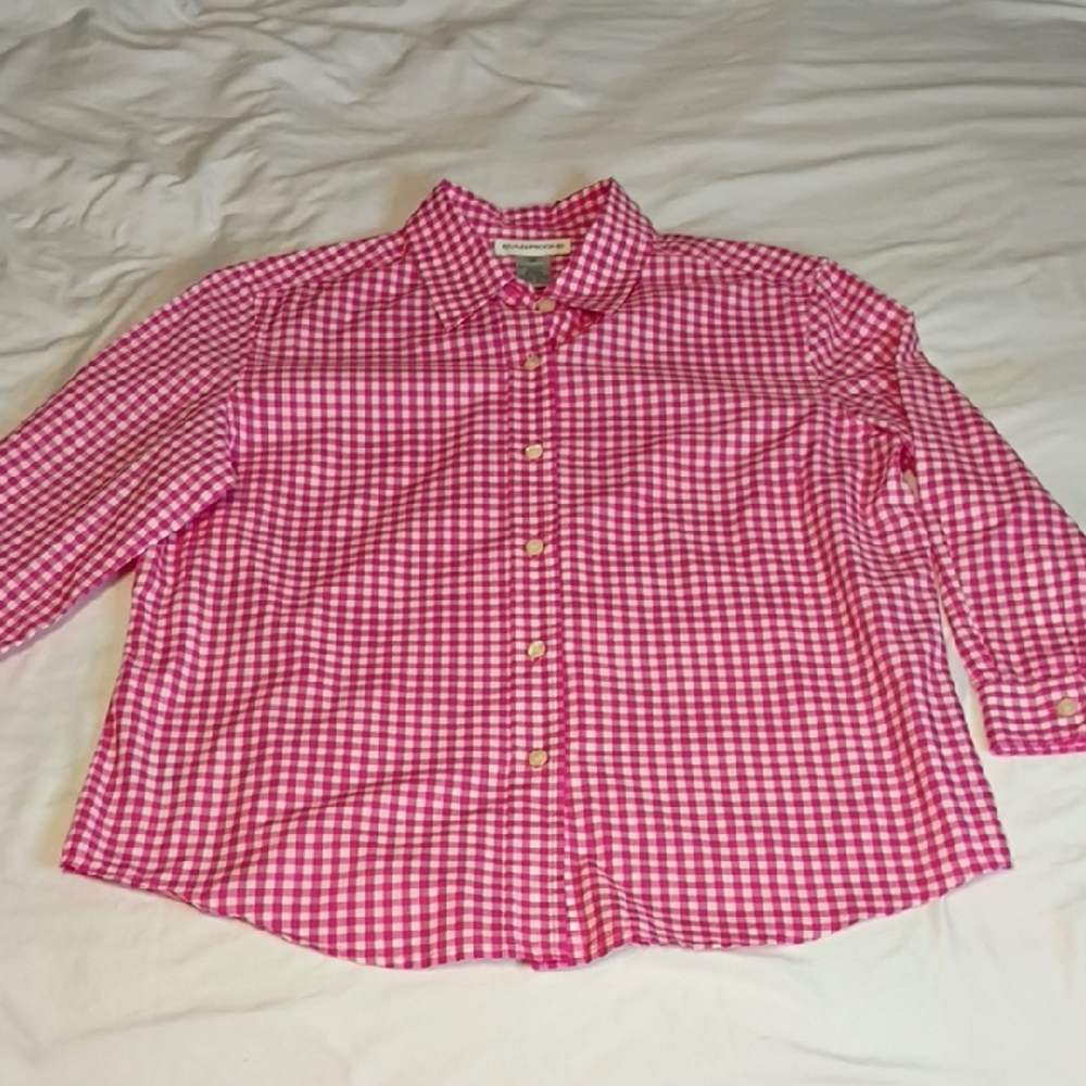 Evan Picone Women's s Pink Checkered Button Down Shirt m - Picture 2 of 10